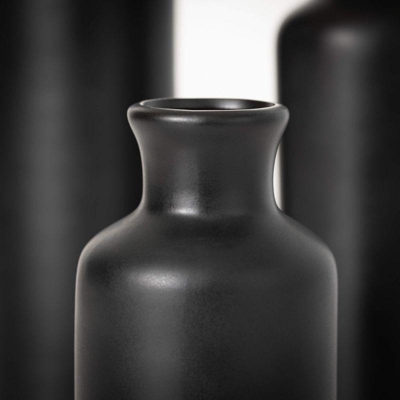 Sullivans Matte Black Set of 3 Small Ceramic Bottle Vases 5"H  7.5"H & 10"H Black