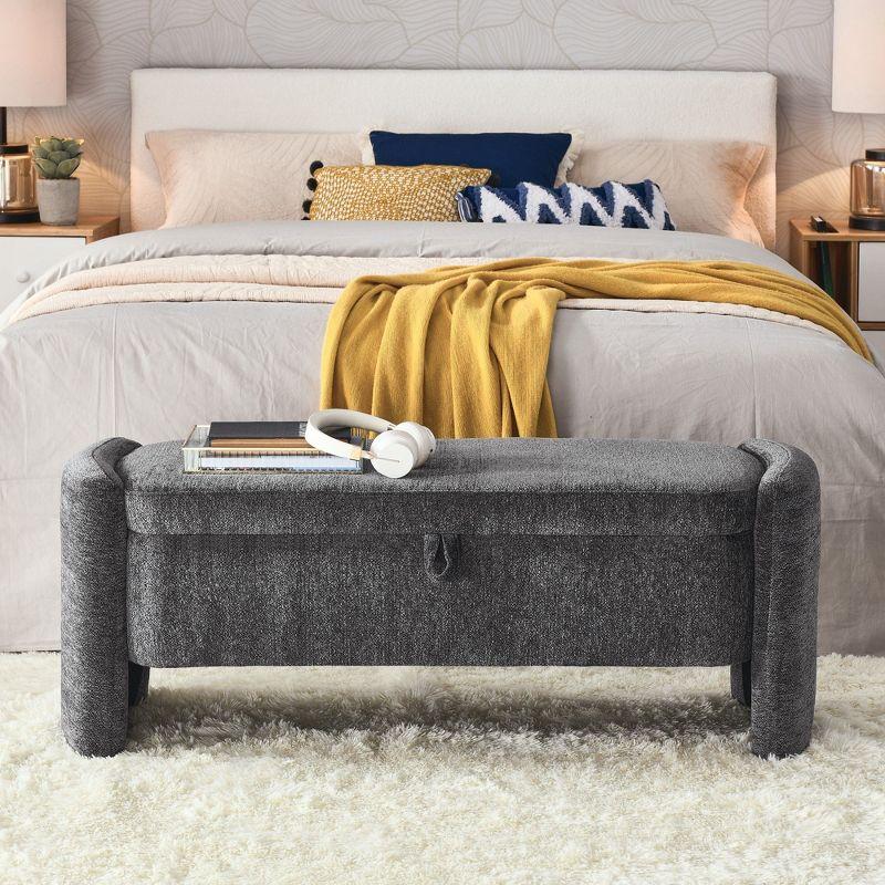 Wrought Studio™ Oval Ottoman Orange Storage Bench Chenille Fabric Bench