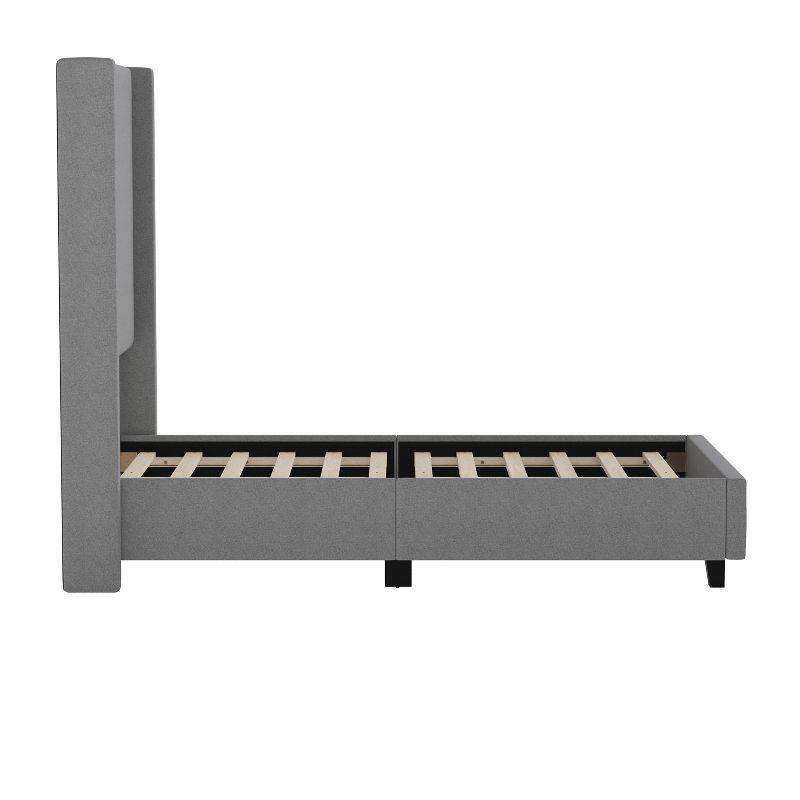 Merrick Lane Modern Platform Bed - Gray Faux Linen - Queen - Padded Wingback Headboard - 8.5" Floor Clearance - Wood Support Slats - No Box Spring Needed