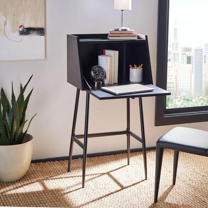 Black Wood Writing Desk with Drawer and Shelf