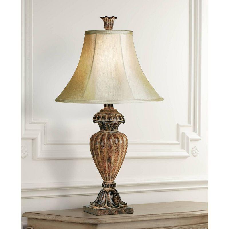 Regency Hill Traditional Table Lamp Urn 25.5" High Two Tone Bronze Off White Bell Shade for Living Room Family Bedroom Bedside Nightstand