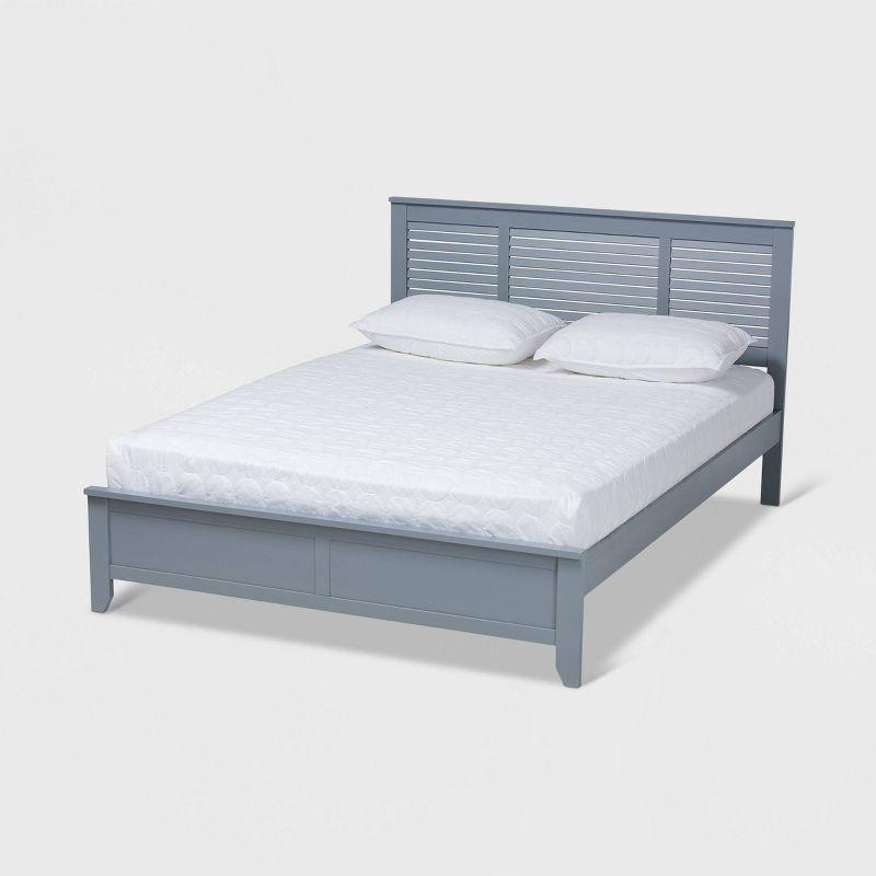 Gray Upholstered Wood Full Platform Bed with Headboard