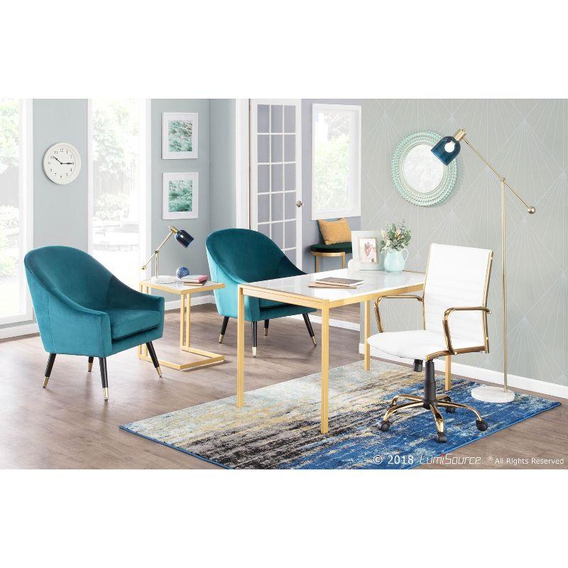 Everly Quinn Marcel Contemporary Floor Lamp In White Marble, Gold Metal And Blue Glass