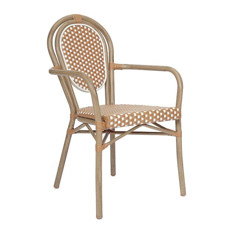 Natural & White Wicker Rattan Outdoor Bistro Chair with Arms