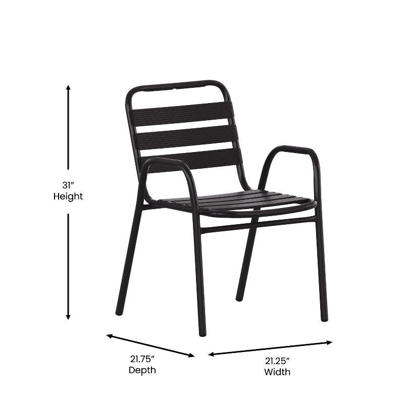 Flash Furniture Lila Commercial Black Metal Indoor-Outdoor Restaurant Stack Chair with Metal Triple Slat Back and Arms