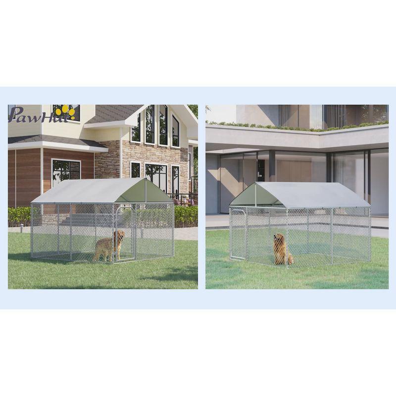 PawHut Dog Kennel Outdoor Heavy Duty Playpen with Galvanized Steel Secure Lock Mesh Sidewalls and Waterproof Cover for Backyard, 13' x 13' x 7.5'