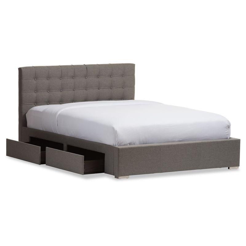 Baxton Studio King Rene Modern And Contemporary Fabric 4-Drawer Storage Platform Bed Gray: Low Profile, MDF Frame, No Box Spring Needed