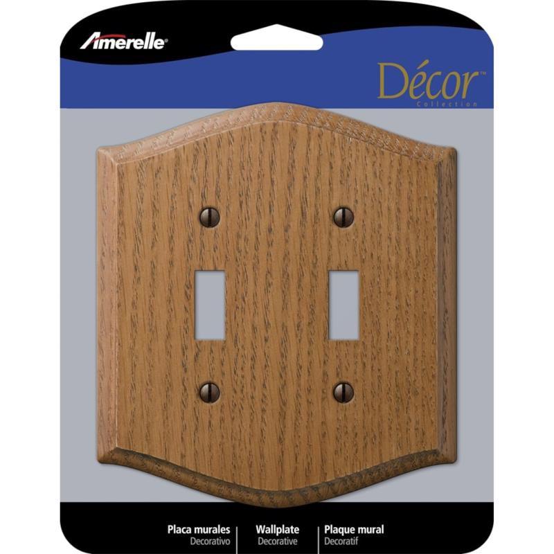 Amerelle Medium Oak 2-Gang Wood Toggle Wall Plate