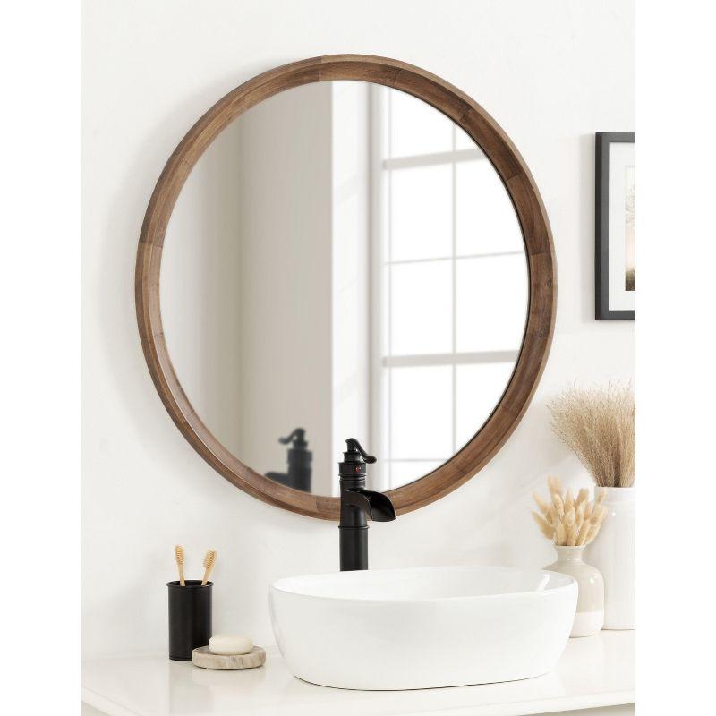Kate and Laurel Hatherleig Round Wood Round Mirror, 30" Diameter, Rustic Brown