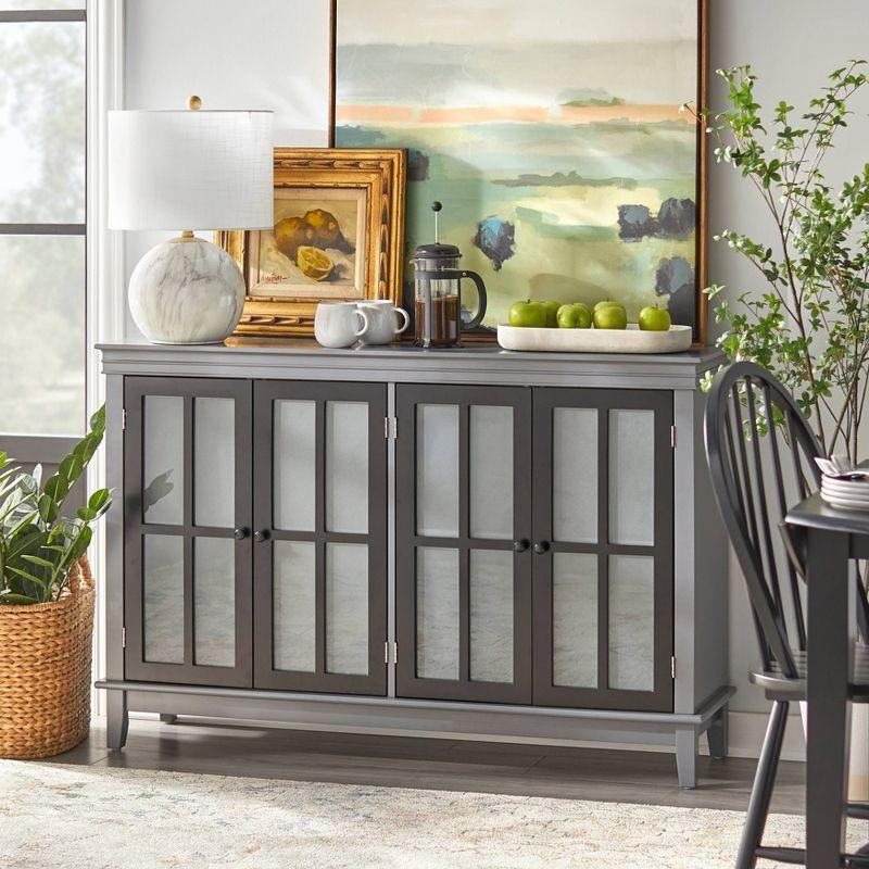 Charcoal Gray and Black MDF Buffet with Tempered Glass Doors