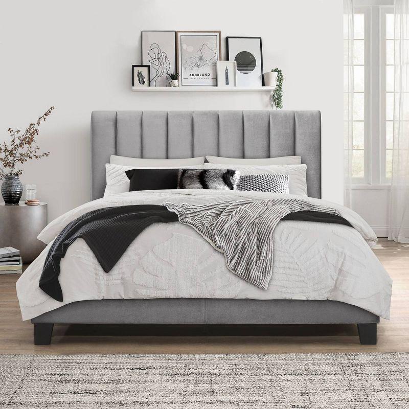 Luxurious Gray Velvet Tufted Queen Bed with Upholstered Headboard