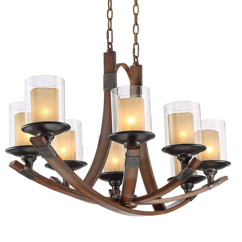 Franklin Iron Works Tafford Mahogany Wood Island Linear Pendant Chandelier 43 1/4" Wide Farmhouse Rustic 8-Light for Dining Room