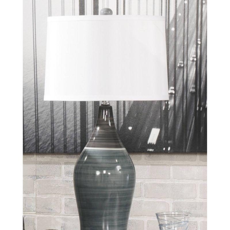 Set of 2 Gray Ceramic Table Lamps with White Drum Shade, 28" Height