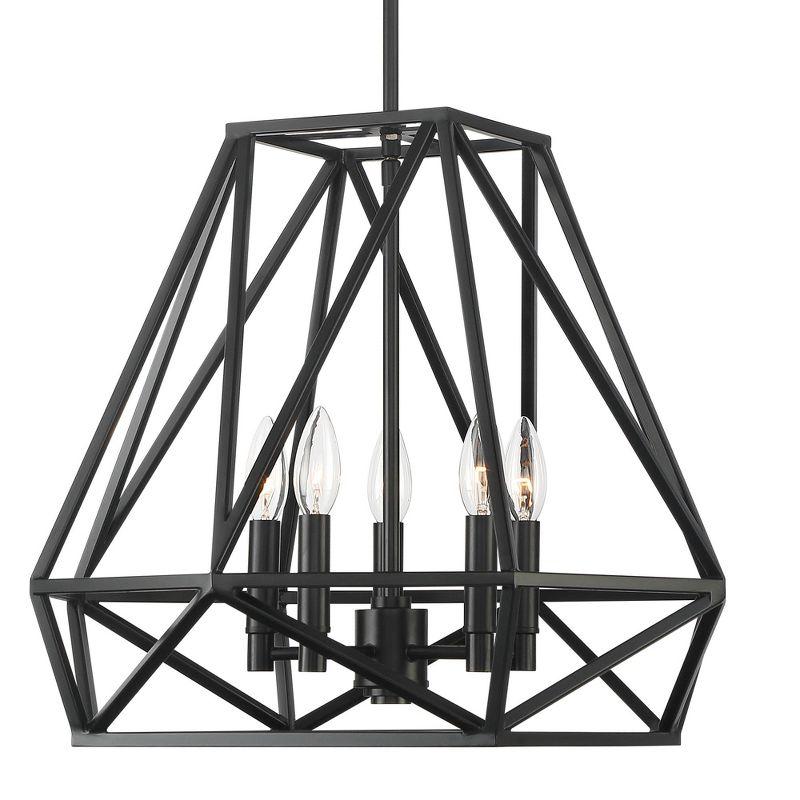 Franklin Iron Works Geometric Form Black Pendant Chandelier 19 1/2" Wide Industrial Open Frame 5-Light Fixture for Dining Room House Foyer Kitchen