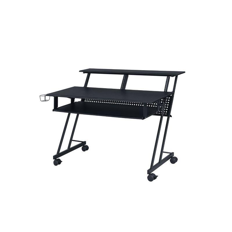 Acme Furniture Suitor Computer Desk Black: 38" Height, Metal Frame, Veneer Surface, Hutch Storage