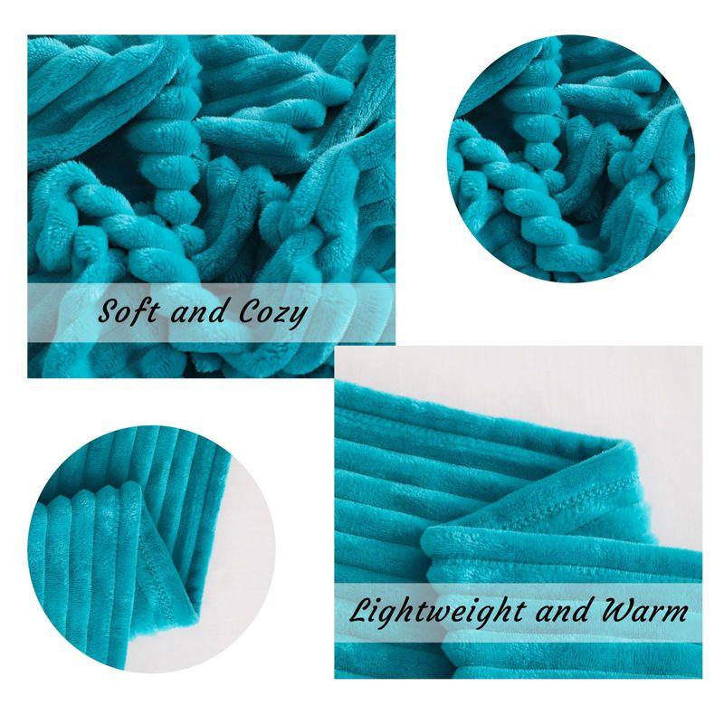 Plush Flannel Blanket, Soft and Warm Bed Blanket with Striped Texture, 50x60 Inches, Light Purple - NTBAY