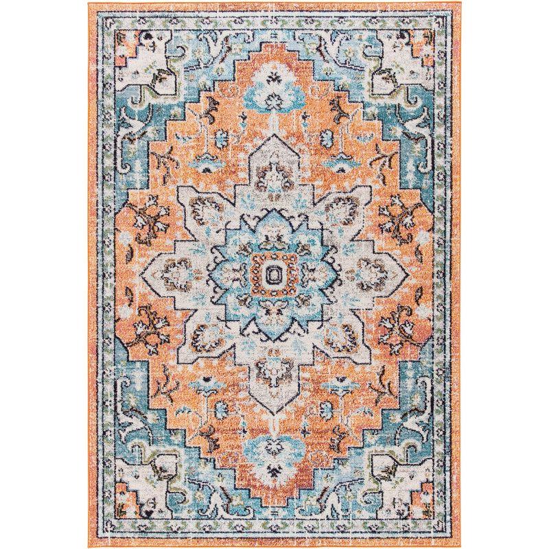 Madison MAD473 Power Loomed Indoor Area Rug - Orange/Teal - 5'3"x7'6" - Safavieh