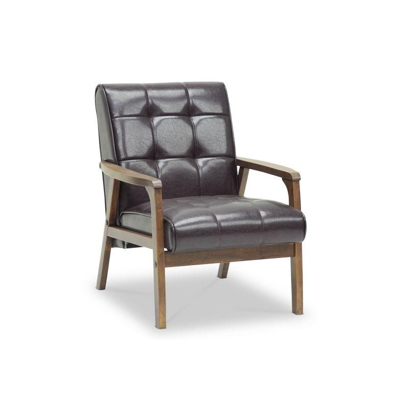 Sleek Mid-Century Brown Faux Leather Accent Chair