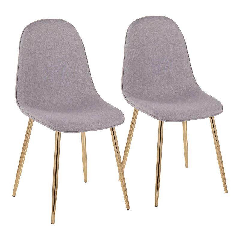 Set of 2 Light Grey Upholstered Side Chairs with Gold Steel Legs