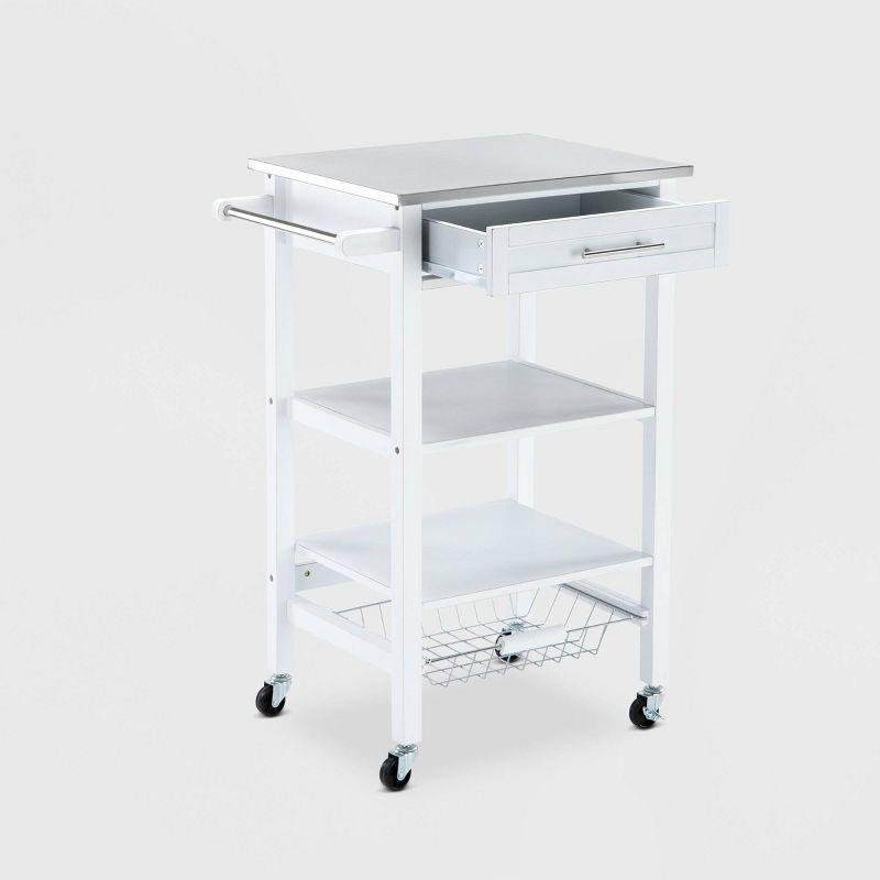 Hennington Kitchen Cart with Stainless Steel Top White - Boraam: Modern Design, Pine Frame, 2 Shelves, 1 Drawer