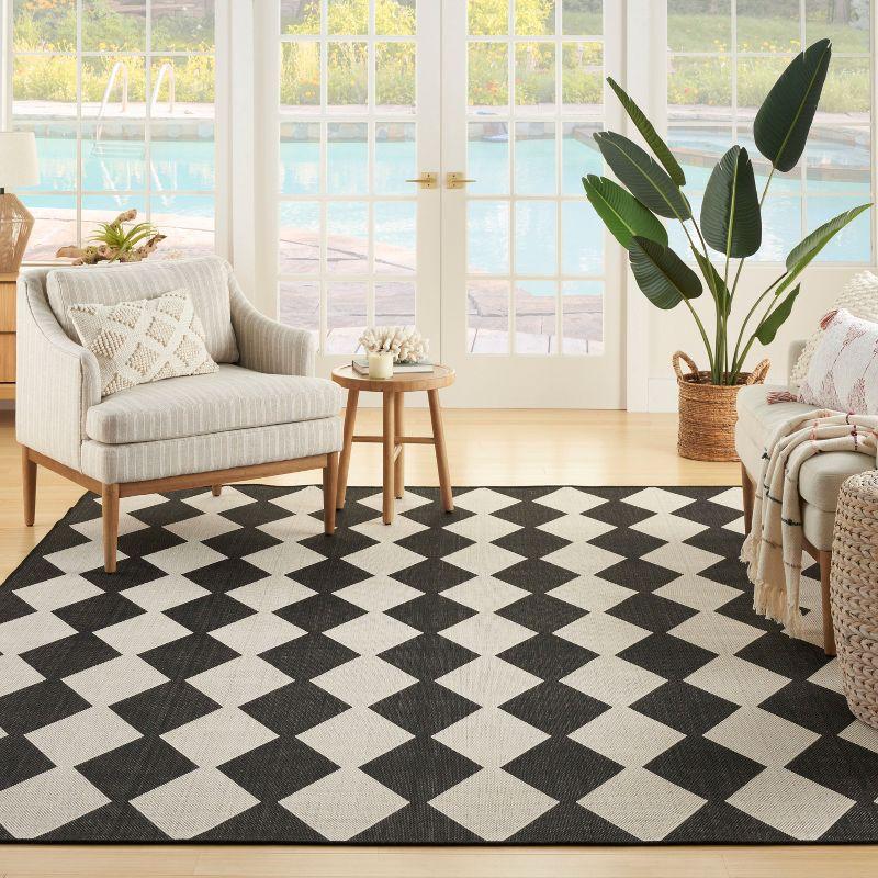 Nourison Positano Retro Diamond Flatweave Indoor Outdoor Low Pile Area Rug Black 8' x 10'