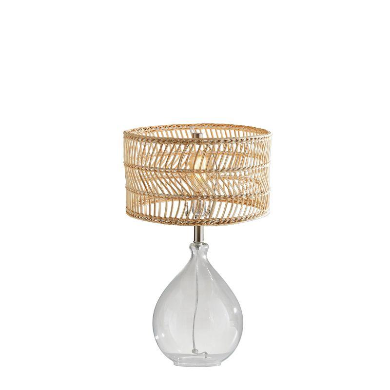 Teardrop Clear Glass and Brushed Steel Table Lamp with Rattan Shade