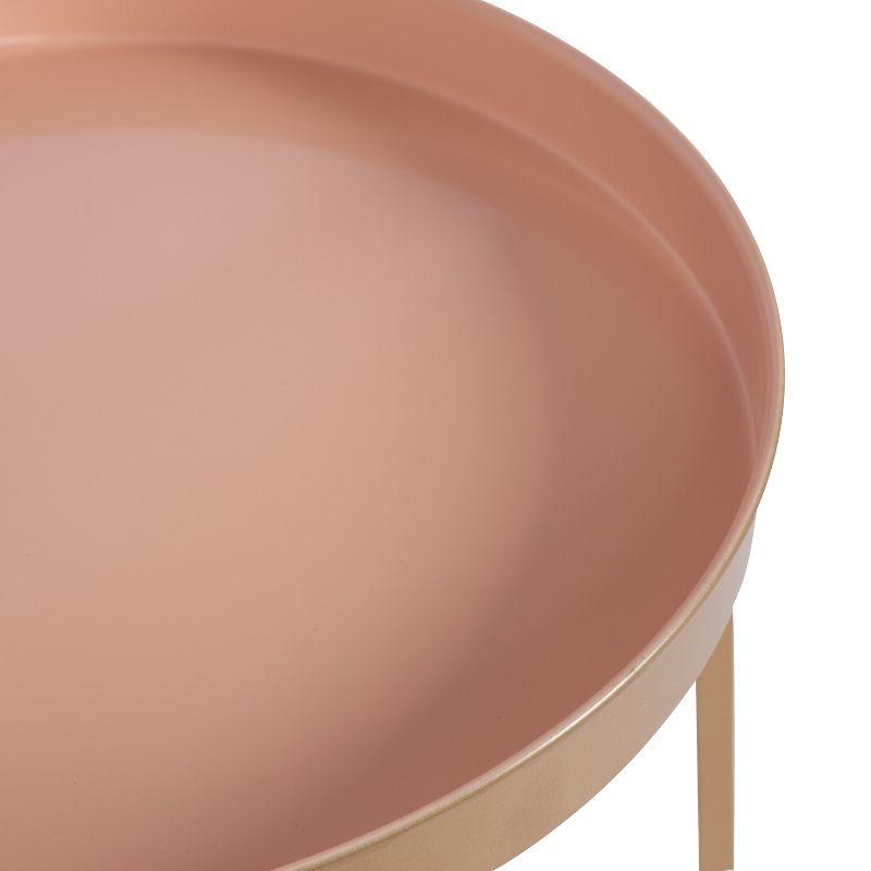 Celia Round Gold & Pink Metal Side Table, 21" Glam Accent