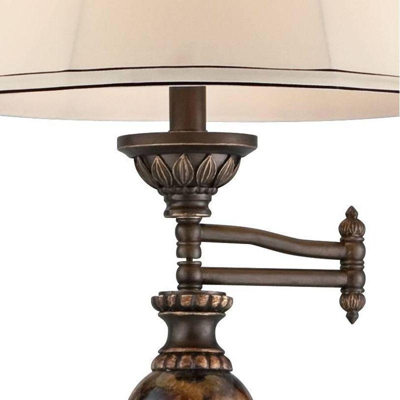 Kathy Ireland Vintage Swing Arm Floor Lamp 61" Tall Bronze Marble Font Faux Silk Shade for Living Room Reading House Bedroom Home