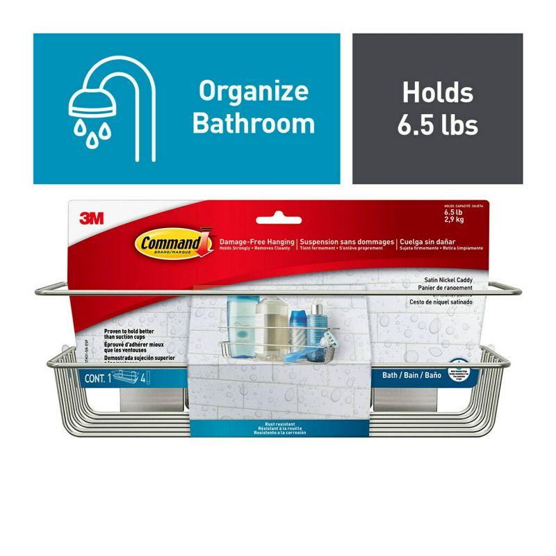 Command Metal Shower Caddy Satin Nickel: Adhesive Mount, Bathroom Organizer, Rust-Resistant, 6.375"H x 12.5"W