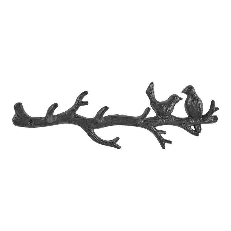 Danya B. Dark Brown Cast Iron Birds on Tree Branch Decorative Wall Sculpture Utility Hook Unit with 4 Hooks