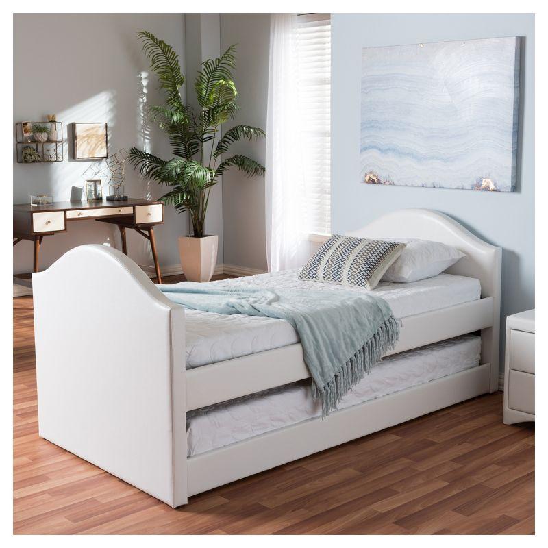 Twin Alessia Faux Leather Upholstered Daybed with Guest Trundle Bed White - Baxton Studio: MDF Frame, Polyester Fill