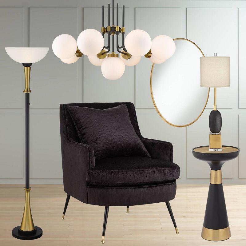 Possini Euro Design Burbank Modern Art Deco Torchiere Floor Lamp 70" Tall Black Brass Frosted White Glass Shade for Living Room Bedroom Office House