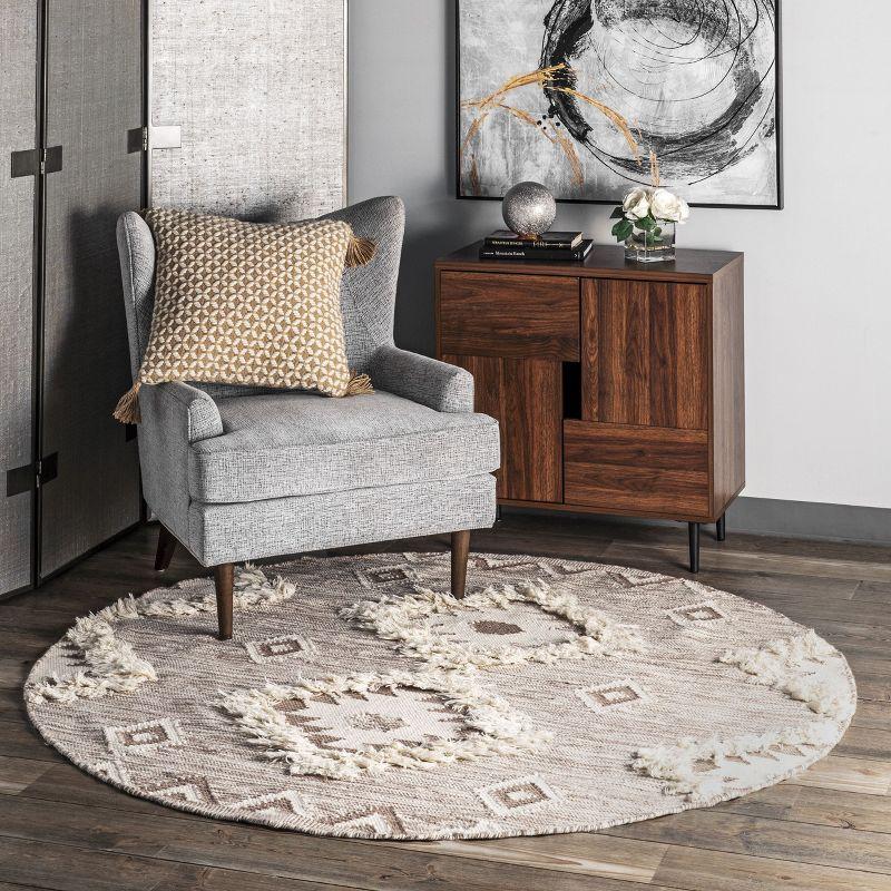 Nuloom Savannah Geometric 6 Round Wool Indoor Area Rug for Living Room Bedroom Dining Room Kitchen, Beige/Ivory