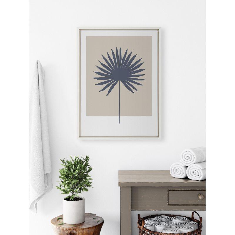 Kate and Laurel Sylvie Muted Tan and Blue Colorblock Botanical Palm Framed Canvas by The Creative Bunch Studio, 18x24, White