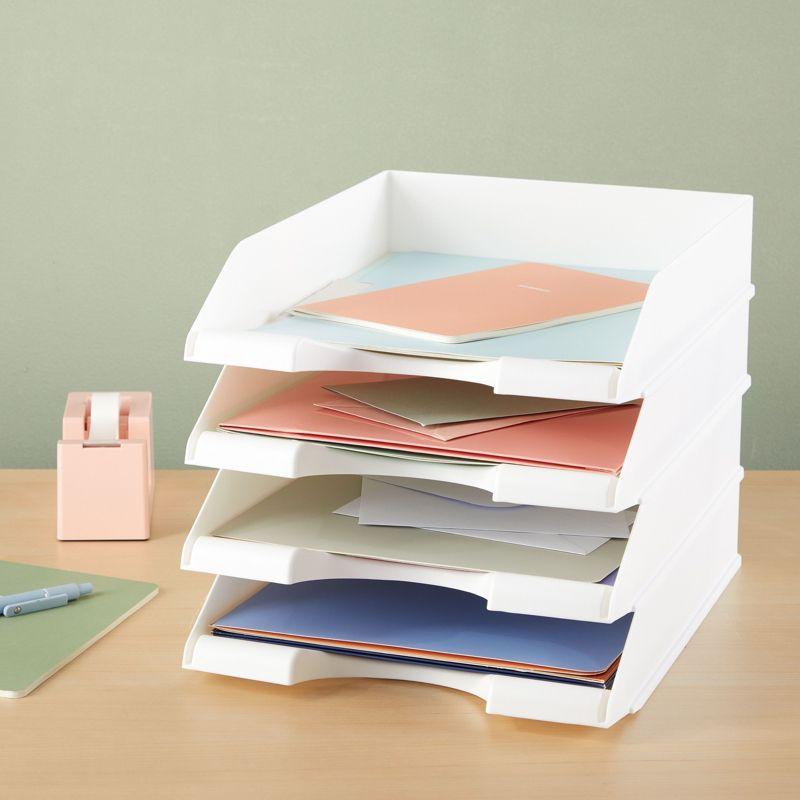 White Stackable Plastic Paper Trays for Letter Documents