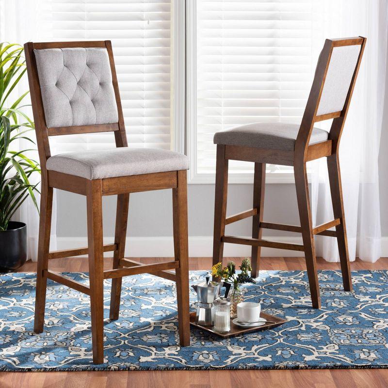 2pc Gideon Fabric Upholstered and Wood Barstool Set - Baxton Studio