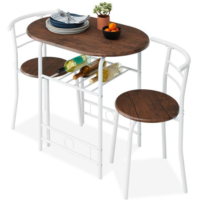 Compact White and Brown Wood Dining Set with Steel Frame