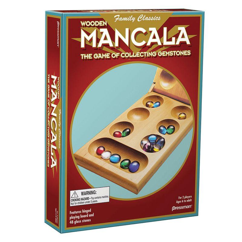 Wooden Mancala Game Set with Hinged Board and Marbles