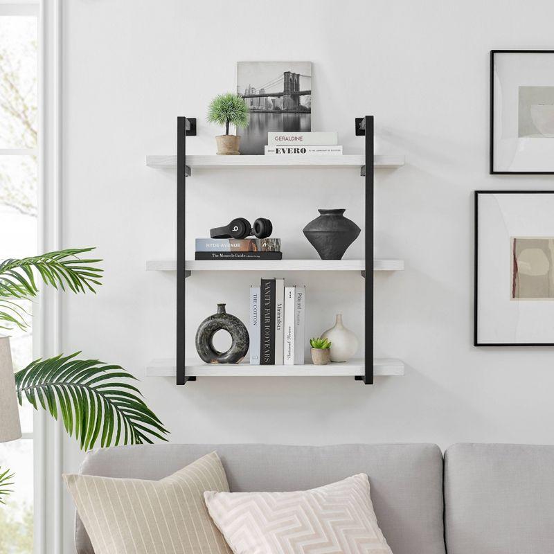 Danya B. 31.5" x 33.2" Modern 3 Tier Hanging Bracket Wall Shelve White Birch: Laminated MDF, Iron Frame, Floating Design