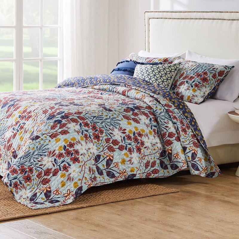 Greenland Home Fashions Perry Quilt Set Assorted Blues/Red