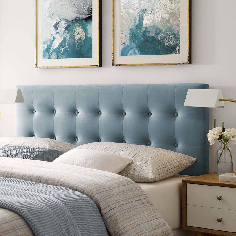 Queen Emily Biscuit Tufted Performance Velvet Headboard Light Blue - Modway: Adjustable Height, Plywood Frame