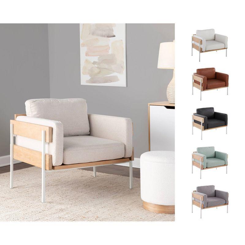LumiSource Kari Accent Chair White/Natural/Camel: Faux Leather Upholstery, Metal Legs, Foam Fill, 250lb Capacity