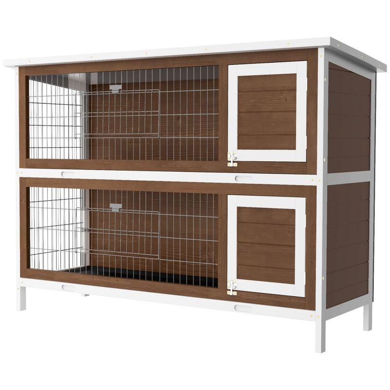 PawHut 54" 2-Story Large Rabbit Hutch Bunny Cage Wooden Pet House Small Animal Habitat with Lockable Doors, No Leak Tray and waterproof Roof for Outdoor/Indoor