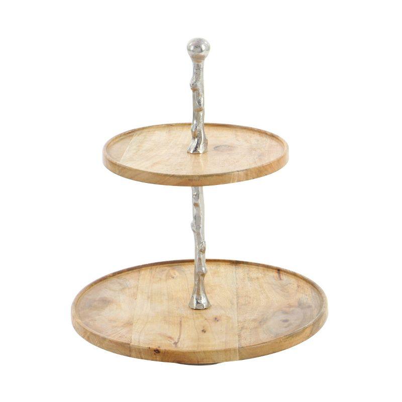 18" 2-Tier Round Modern Mango Wood and Aluminum Tray Stand Brown - Olivia & May: Chic Display for Decor, Non-Food Safe, Indoor Use