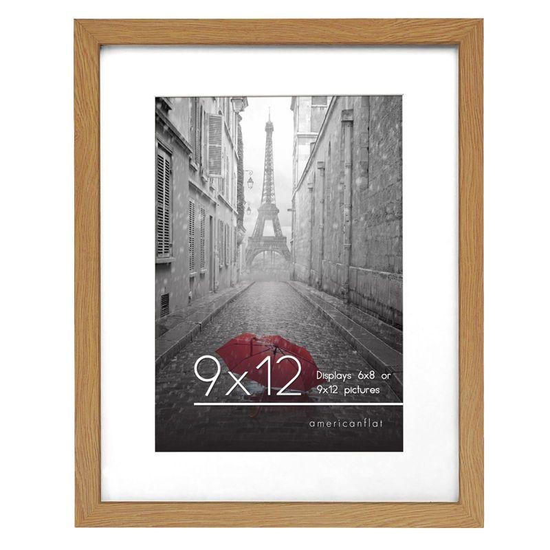 Americanflat 9x12 Picture Frame in Oak - Displays 6x8 With Mat and 9x12 Without Mat - Composite Wood with Shatter Resistant Glass