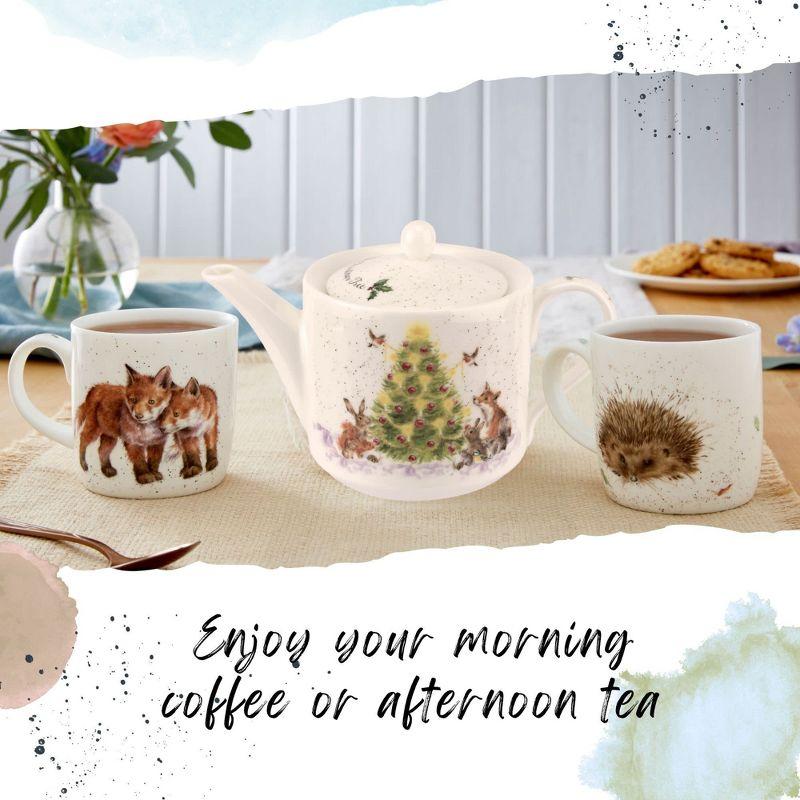 Spode Royal Worcester Oh Christmas Tree 16 Oz Teapot - Fine Bone China Tea Pot - Hand-Painted Woodland Critters, Dishwasher & Microwave Safe