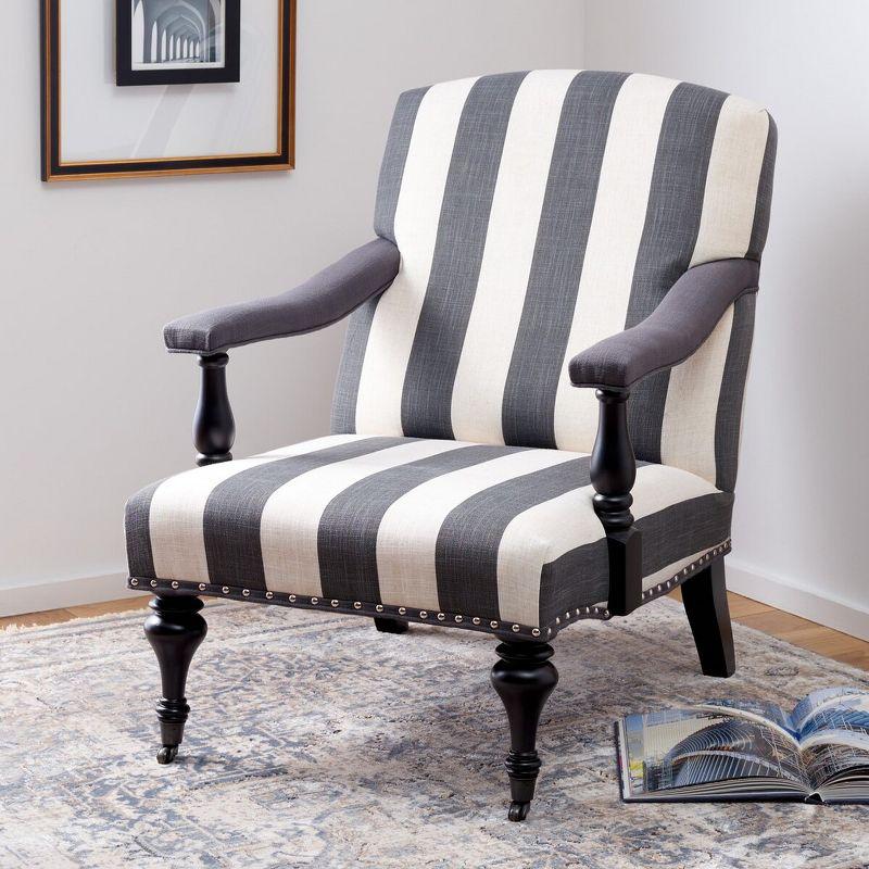 Contemporary White and Black Striped Wood Accent Arm Chair