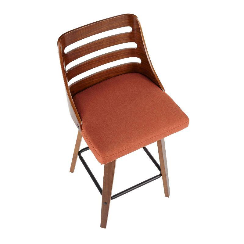 Set of 2 Trevi Upholstered Counter Height Barstools Orange/Walnut - Lumisource: Modern Ladder-Back, Swivel Design, Wood Legs