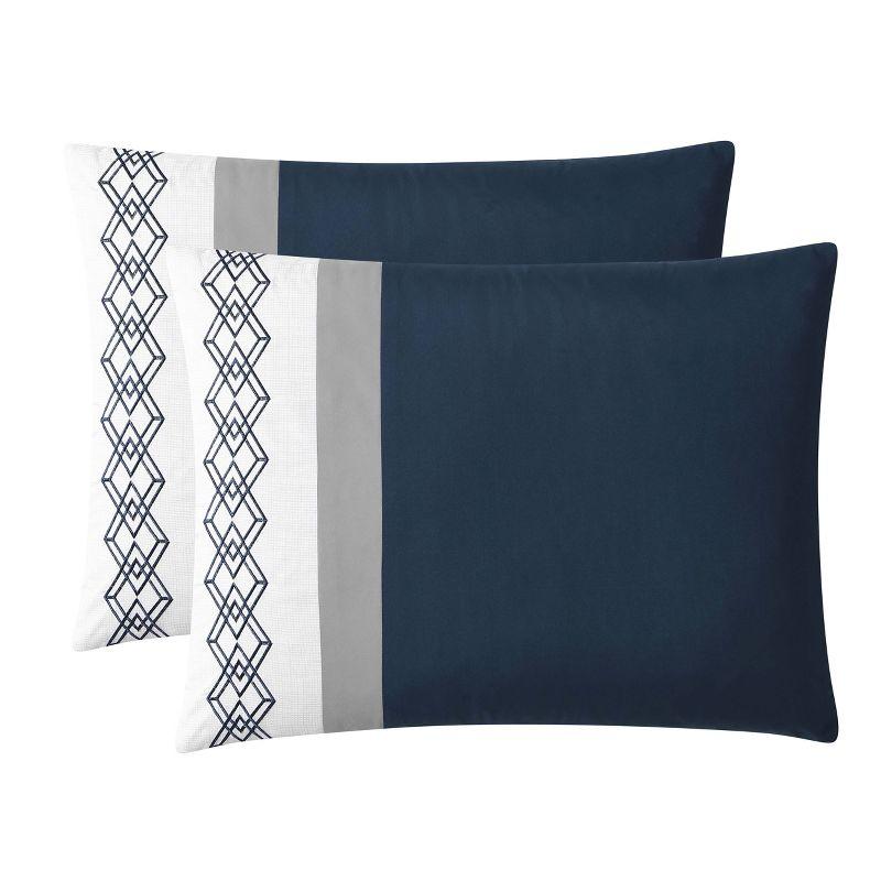 8pc Queen Ellison Embroidered Colorblock Comforter Bedding Set - Dark Teal: Microfiber, OEKO-TEX Certified, Includes Euro Shams & Bed Skirt