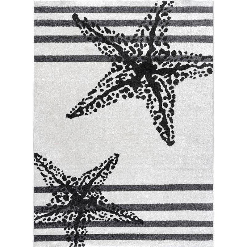 Beige and Black Coastal Starfish 9' x 12' Area Rug